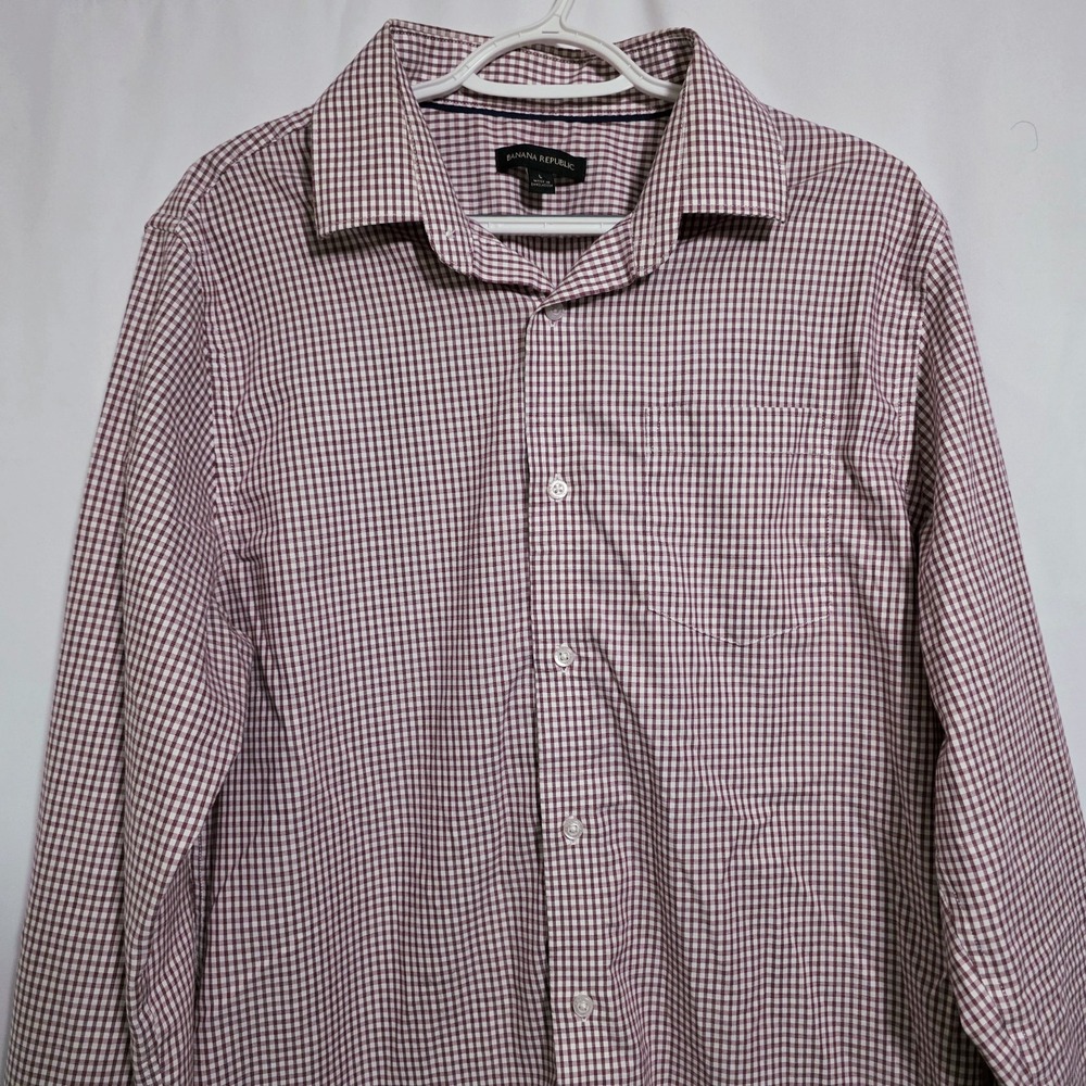 Banana Republic Red Gingham Button Down Classic Fall Office Shirt 100% Cotton L